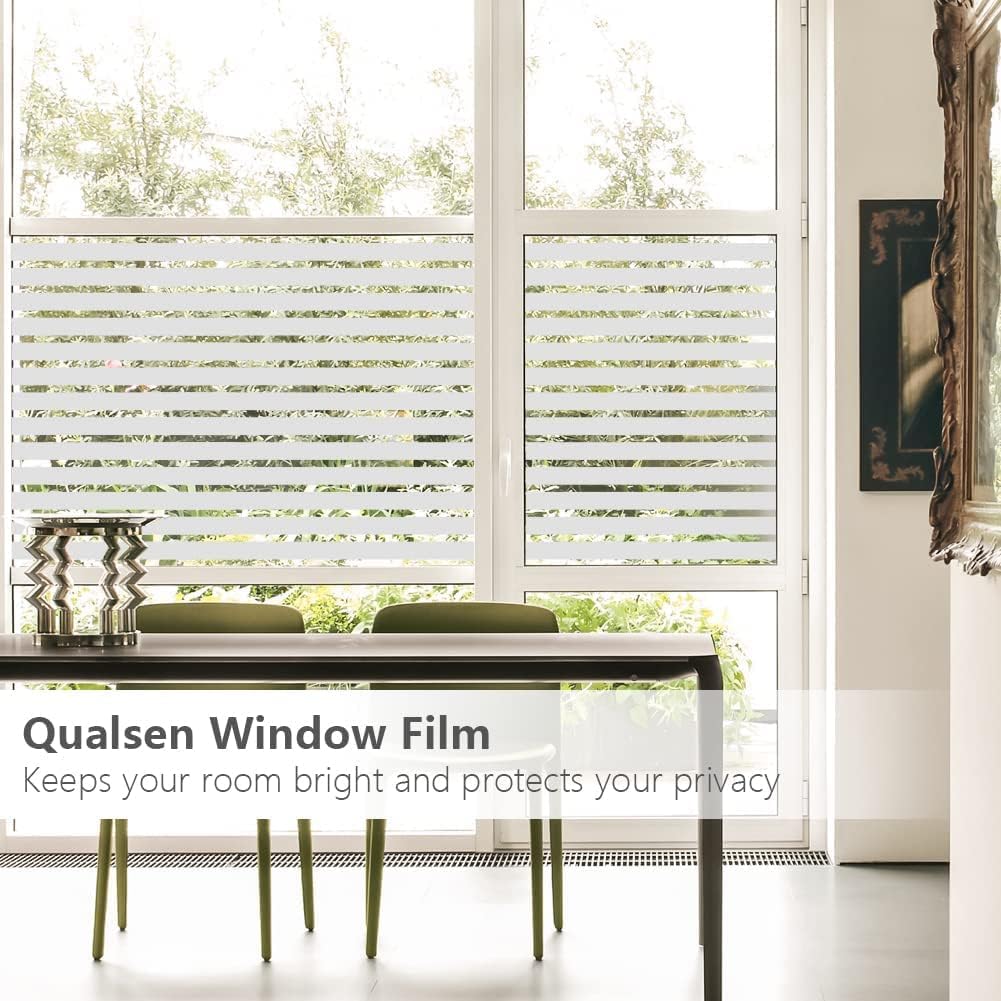 Qualsen Window Film Privacy, Frosted Window Film Stripe Window Film Privacy Window Film Self Adhesive Static Glass Window Film Window Cover for Office, Home, Kitchen (60 x 200 cm, Wide Stripe) 60 x 200 cm