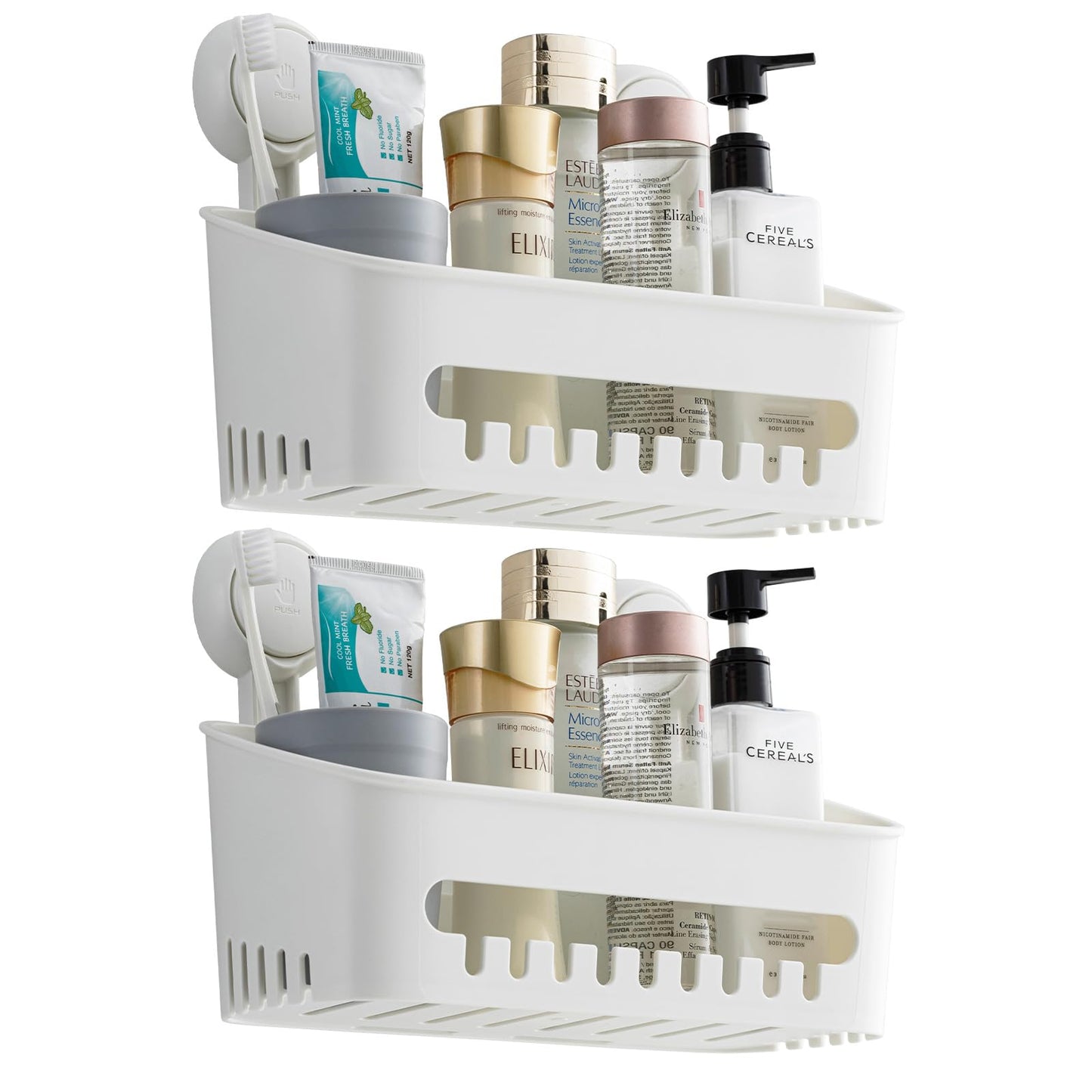 TAILI Suction Shower Caddy, Wall Mounted Bath Organizer Shelf for Shampoo, Body Wash, Plastic Shower Rack, Drill-Free Removable 2 Pack