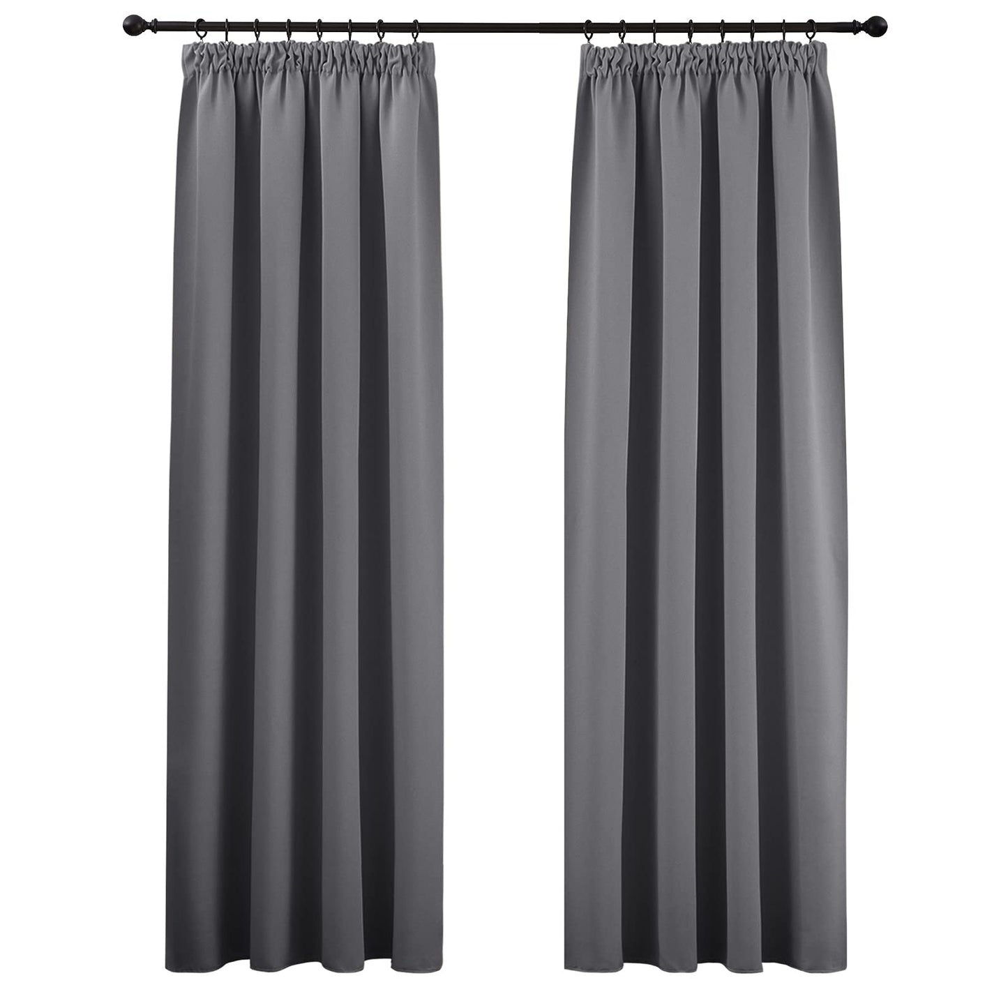 PONY DANCE Blackout Curtains Living Room - Grey Thermal Pencil Pleat Curtains Drapes 90 Drop for Energy Saving Large Window Treatment for Bedroom/Sliding Glass Door, 2 Panels, W66 X L90 2x W66" X L90" Gray