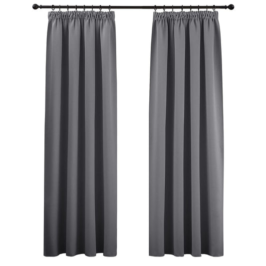 PONY DANCE Blackout Curtains Living Room - Grey Thermal Pencil Pleat Curtains Drapes 90 Drop for Energy Saving Large Window Treatment for Bedroom/Sliding Glass Door, 2 Panels, W66 X L90 2x W66" X L90" Gray