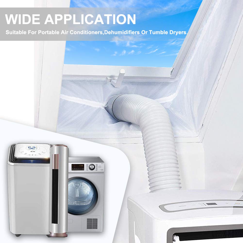 AC Window Seal,Portable Universal Window Kit for Mobile Air Conditioner Unit and Tumble Dryer 400cm/158Inch,Hot Air Stop Air Exchange Guards with Zip and Adhesive Fastener White Window Seal 400CM