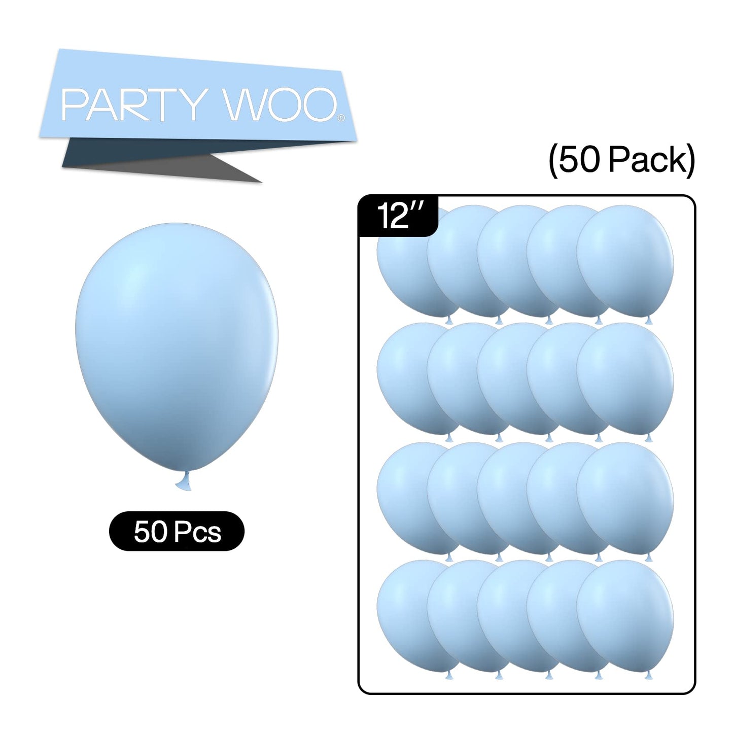 PartyWoo Pastel Blue Balloons, 50 pcs 12 Inch Pale Blue Balloons, Blue Balloons for Balloon Garland Balloon Arch as Birthday Party Decorations, Wedding Decorations, Baby Shower Decorations, Blue-Q13