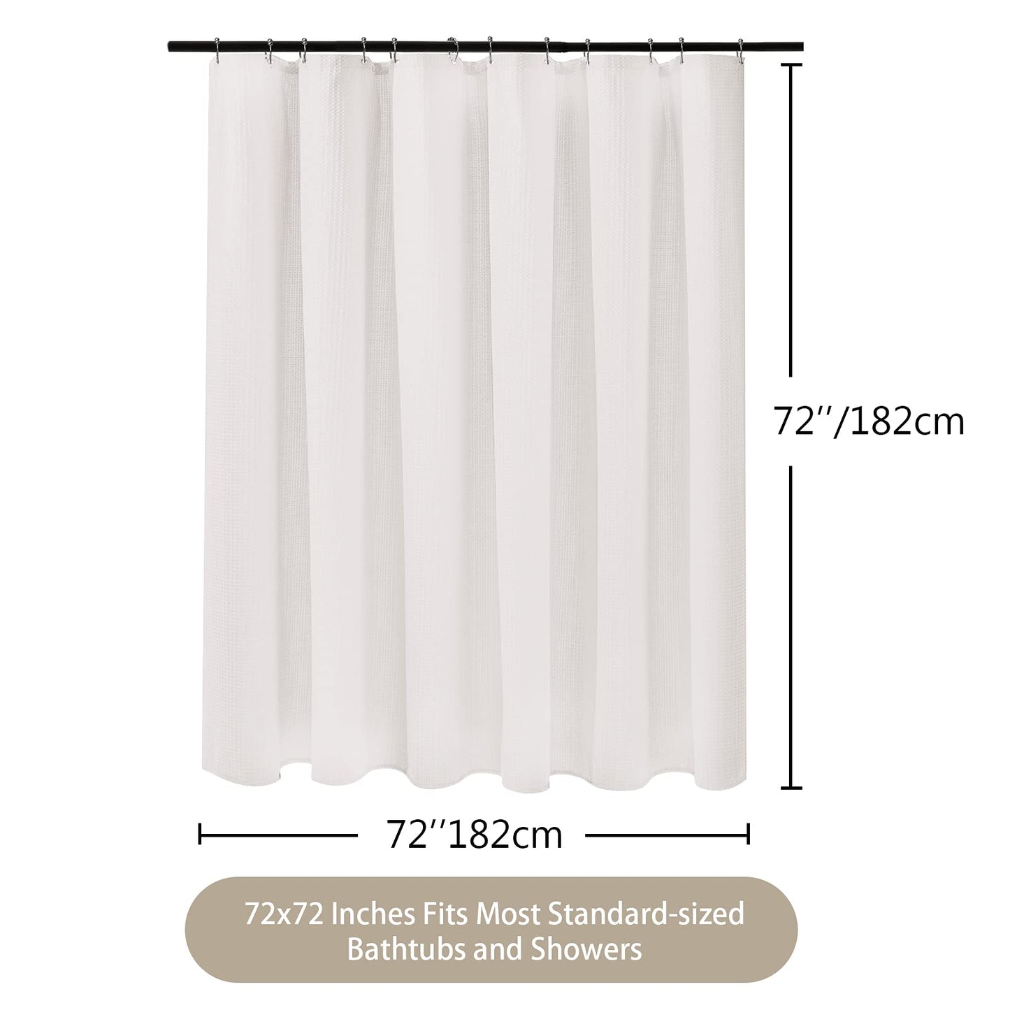 VANZAVANZU Shower Curtain for Bathroom with Metal Hooks Waffle Fabric Shower Curtain Heavy Duty Bath Curtain for Wet Room Bathtub Shower Stall, Weighted Hem, Water Resistant - 182 x 182cm (White) Waffle - White 182 x 182cm (WxH)