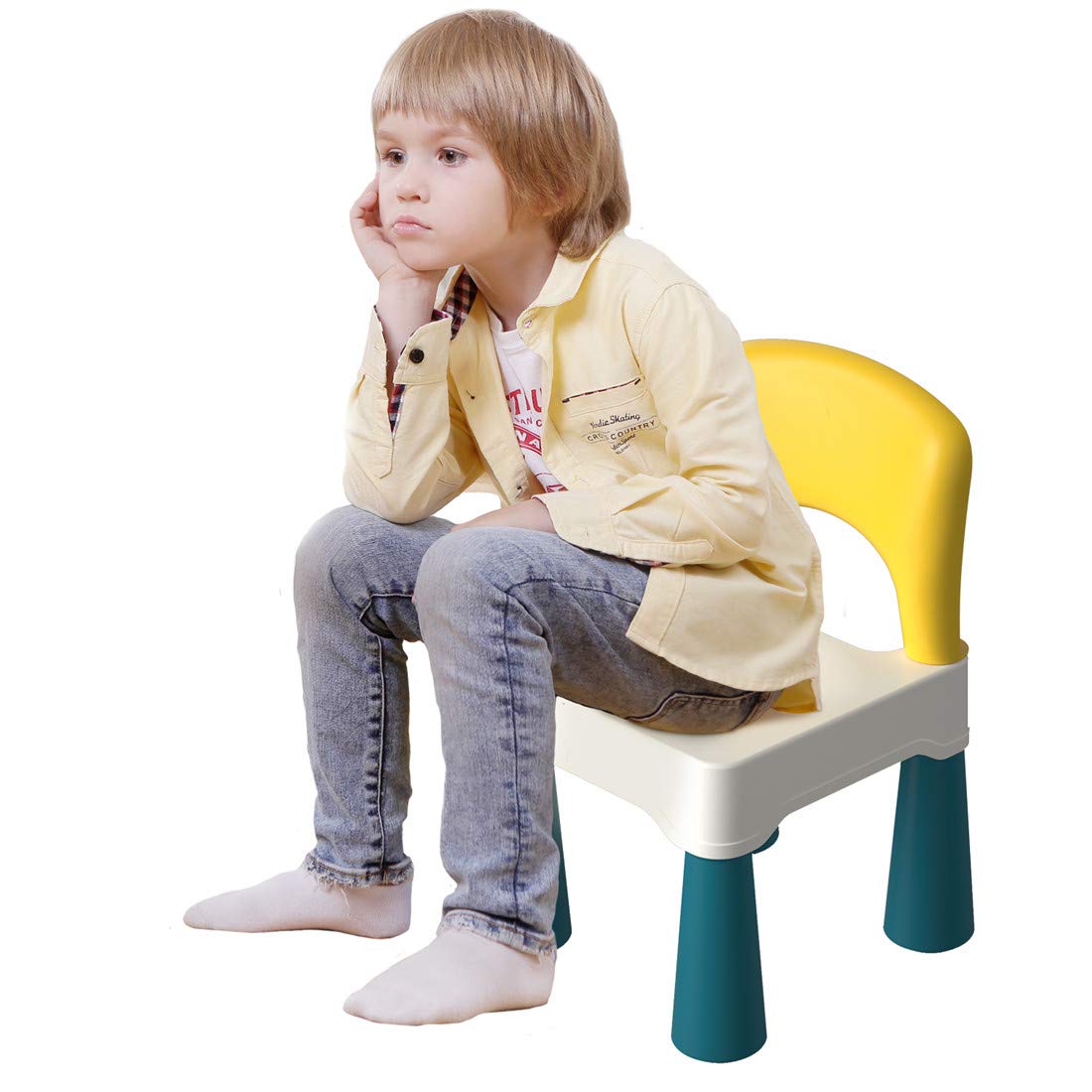 burgkidz Kids Chair, Plastic Toddler Chair with Upgraded Ergonomic Child Backrest, Match with Building Blocks Table, Suitable for Boys and Girls to Sit, Macaron Green