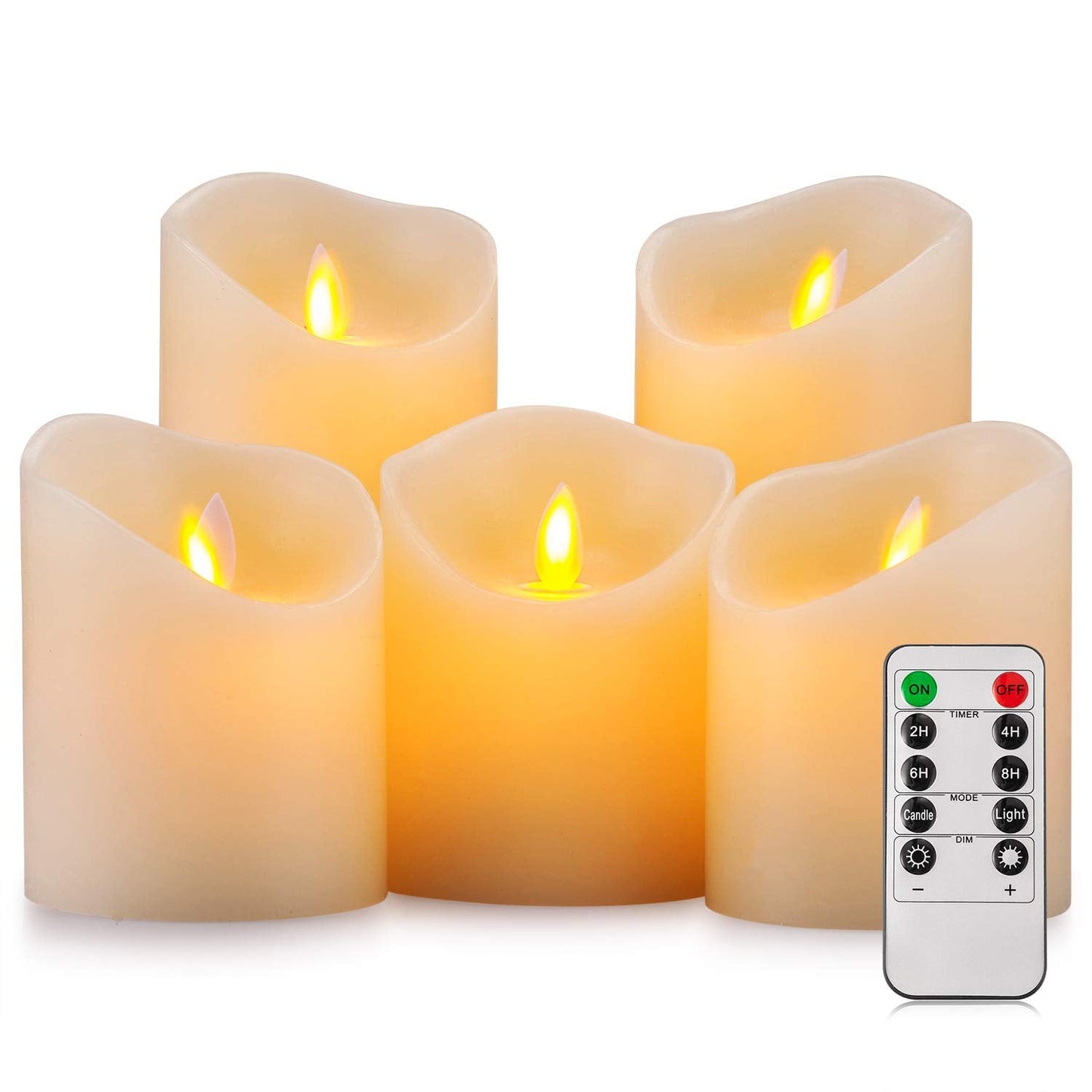 Aku Tonpa Flameless Candles Battery Operated Pillar Real Wax Flickering Moving Wick Electric LED Candle Set with Remote Control Cycling 24 Hours Timer, Pack of 5 5 Ivory Candles