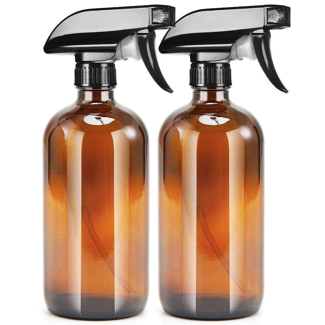 UMISKAM 2 Pcs Empty Glass Spray Bottles Refillable Container for Essential Oils,Cleaning- Durable Trigger Sprayer with Mist Stream Settings (2 * 500ML, Amber)