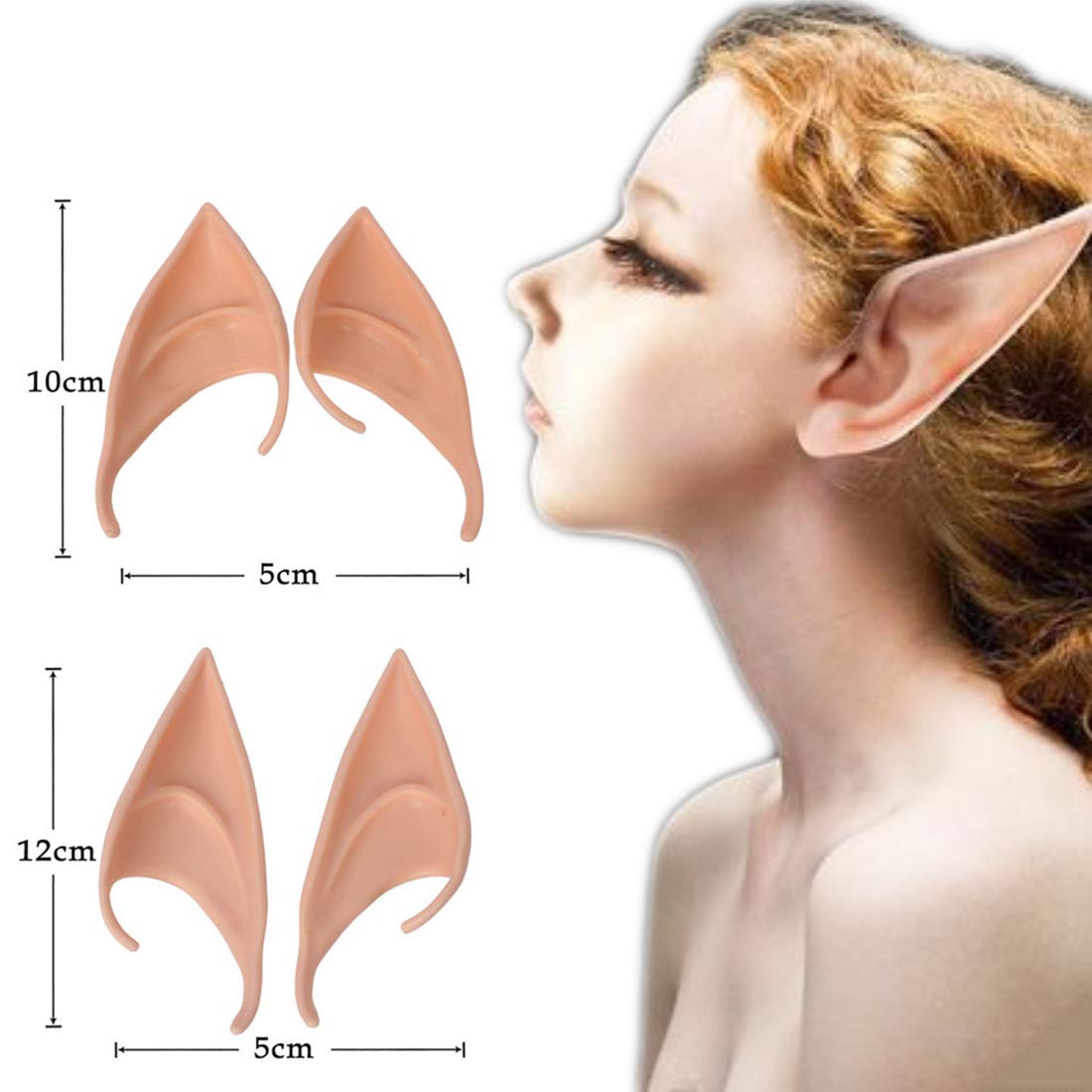 Feezi Pixie Elf Ear, Fairy Ears, Cosplay Halloween Party Live broadcast Props, Anime Party Dress Up Costume, Masquerade Ball Elven Vampire Ears(2 Pair) Nature Color