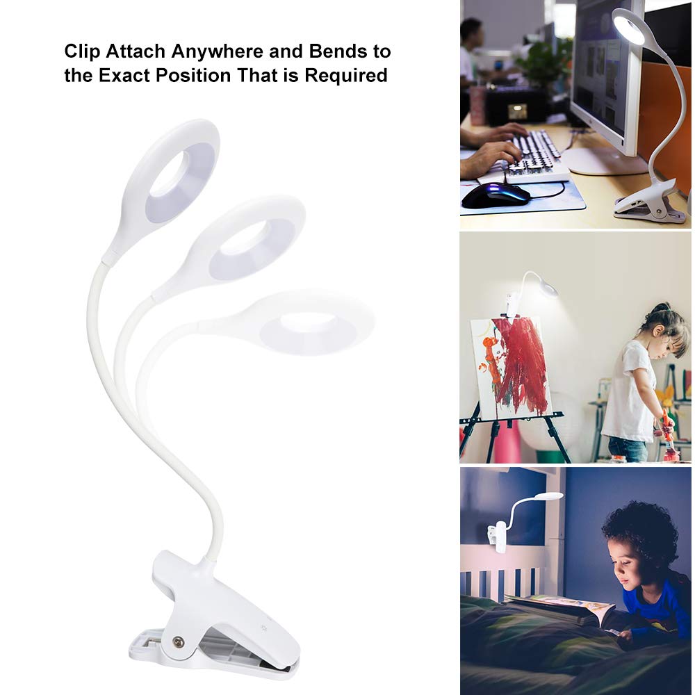 Clip On Reading Light, 28 LED Eye Protect Book Light, 3 Colour * 3 Brightness Bed Reading Light with Flexible Neck, USB Rechargeable Reading Lamp,Touch Control Bed Lamp White