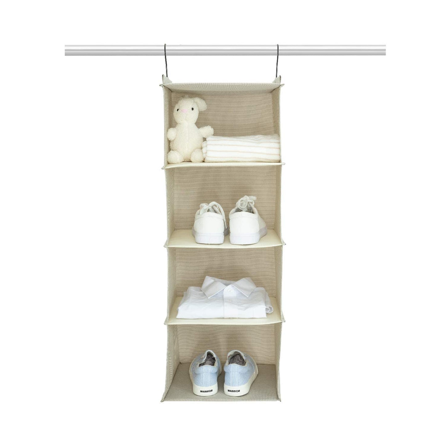 BrilliantJo Hanging Closet Organizer for Clothes Sweaters Advanced cloth 4 shelves Hanging Wardrobe Storage Shelves, Beige Check Washable(31.5 * 12 * 12 inch)