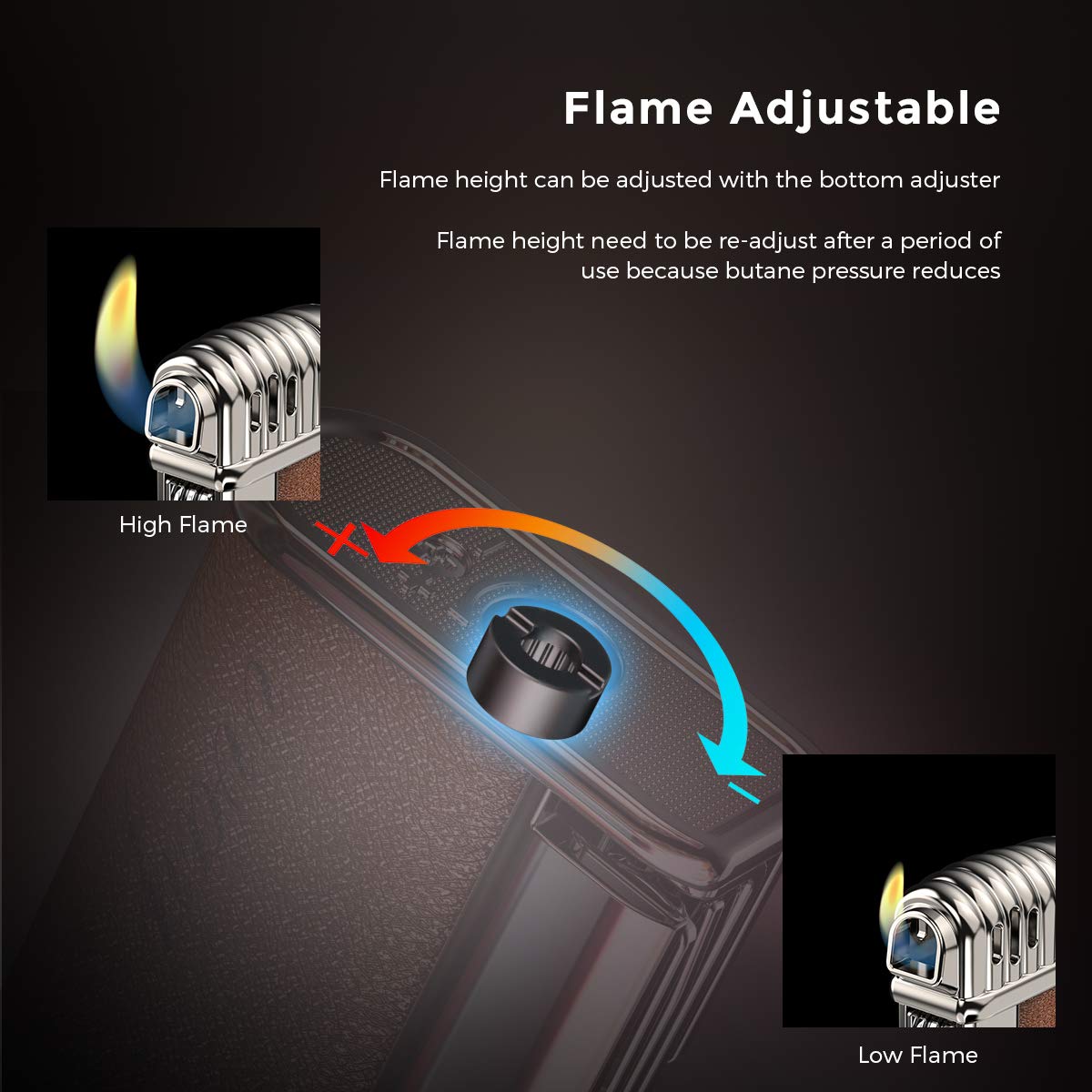 Tobacco Pipe Lighter for Smoking with Metal Tools Angled Soft Flame Butane Gas Refillable Gift for Men Smokers (Sold without Gas)