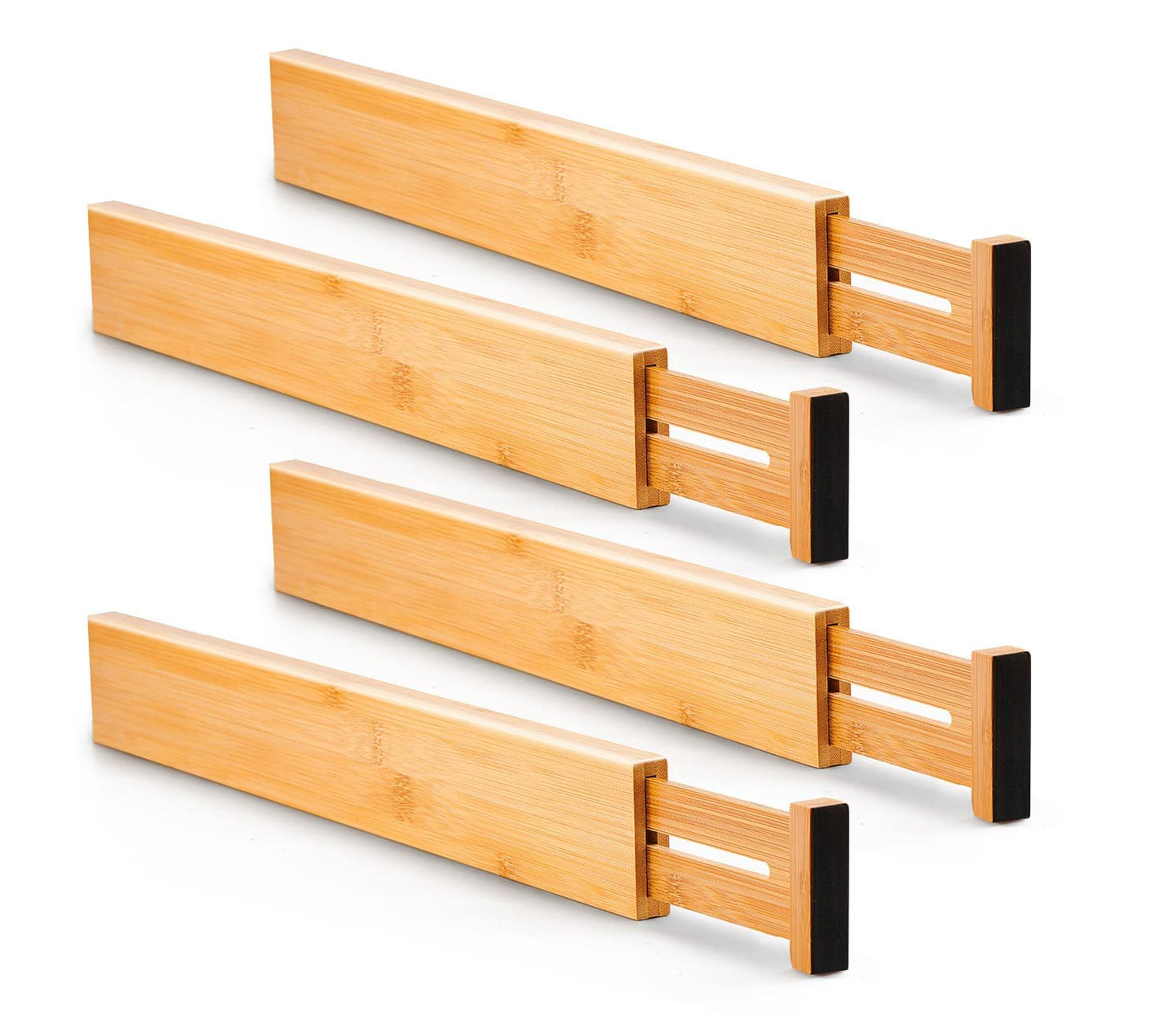 Utoplike 4pcs Bamboo Drawer Dividers, Adjustable Organisers, Spring Loaded Kitchen Utensil Organiser, Cultery Trays Organisers for Clothes, Bathroom, Baby Drawer, Tools Small Natural