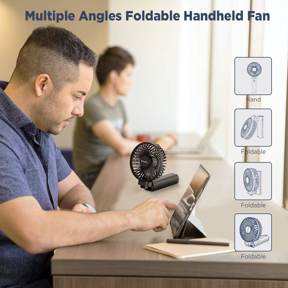 EasyAcc Handheld Fan, 2024 New 5000 Battery Operated Portable Fan [ 4 Speed 20 Hours Quiet Powerful Hand Fan ] Power Indicator/One Touch Power Off Foldable Personal Desk Fan for Travel Office Outdoor Black 4-21 Hours Working Time