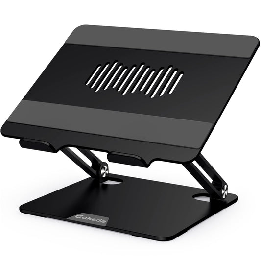 GOKEDA Laptop Stand, Ergonomic Aluminium Alloy Computer Stand for desk, Multi-Angle Adjustable Laptop Riser with Heat-Vent Compatible for Macbook Air/Pro, Dell, HP, Lenovo, More 10-15.6" Laptops ⚫Black