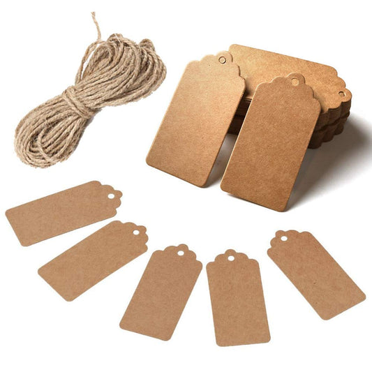 HAKACC Brown Gift Tags, 100 PCS 7 x 4cm Kraft Gift Tags Brown Paper Tags with String for Present Christmas Decorations Dark Brown