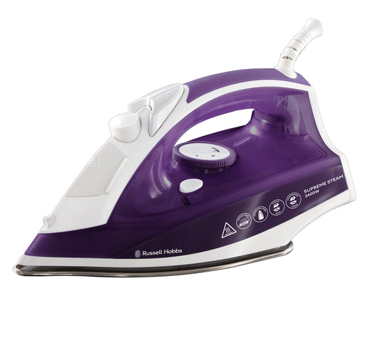 Russell Hobbs Supreme Steam Iron, Powerful vertical steam function, Non-stick stainless steel soleplate, Easy fill 300ml Water Tank, 110g Steam Shot, 40g Continuous steam, 2m Cord, 2400W, 23060 Purple Single