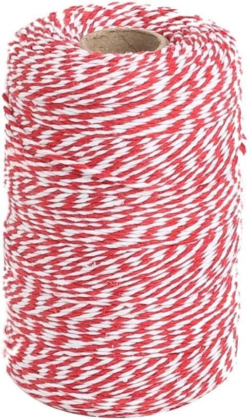 Tenn Well Red and White Twine, 200m Cotton Bakers Twine String Perfect for Kitchen Cooking, Baking, Butchers, DIY Crafts, Wrapping