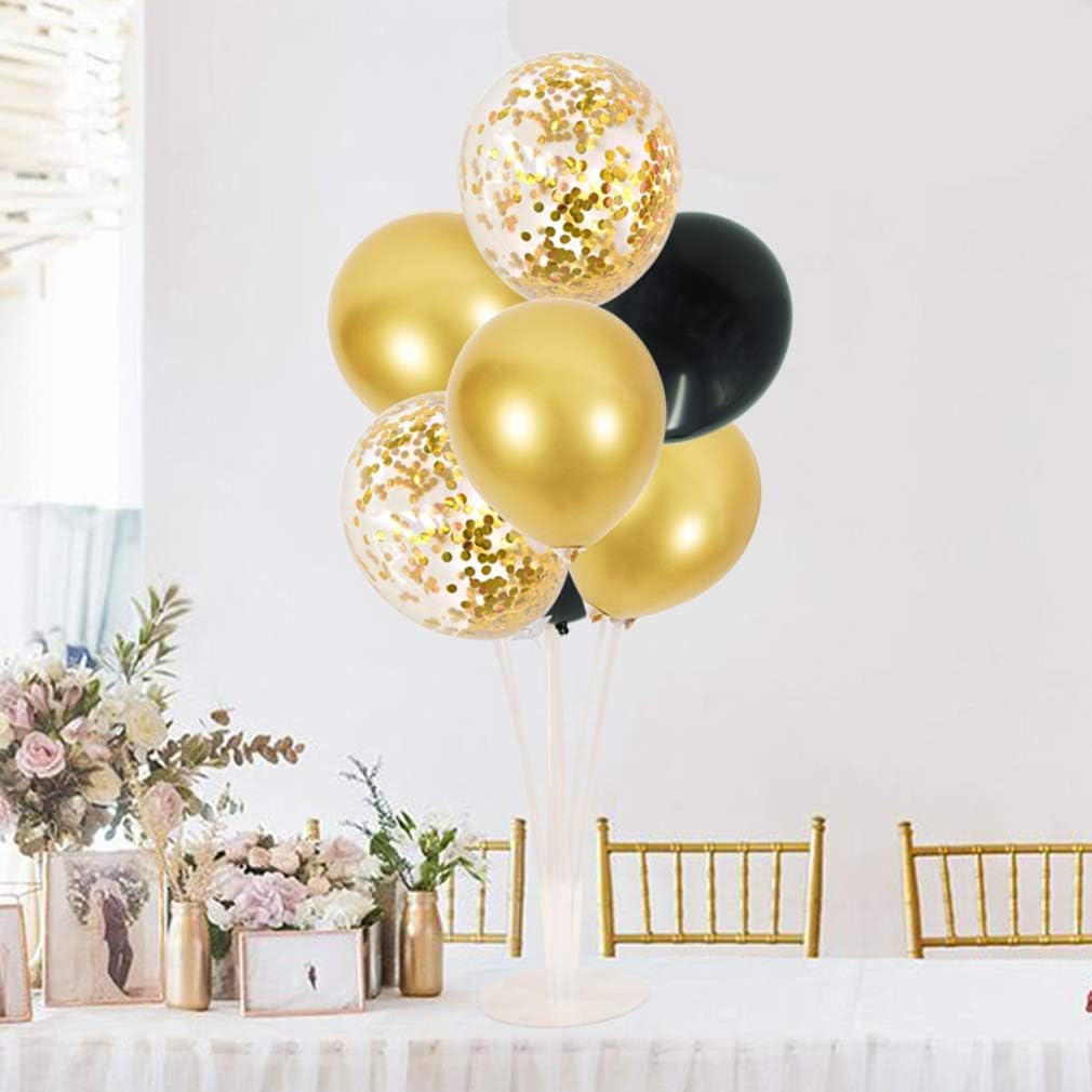 Balloon Stand Kit 4 Sets for Table Centerpieces Include 32 Pcs Black Gold Latex Confetti Balloons for Birthday,Graduation, Boy Baby Shower, Table Party Decorations 4 Pack-black/Gold