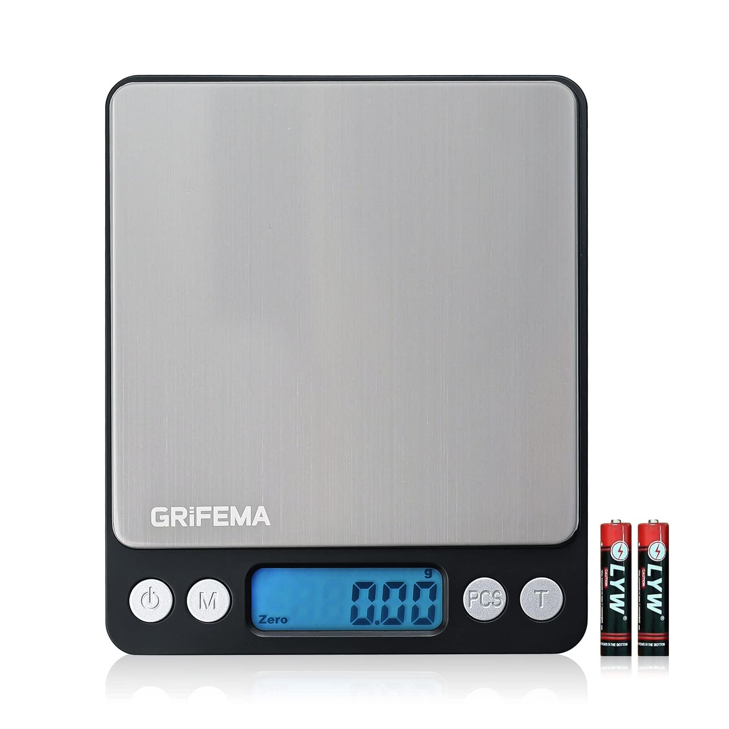 GRIFEMA GA2003 Digital Kitchen Scales with Trays, 500g/0.01g Food Weighing Scales Kitchen, Pocket Scales with Backlit LCD Display (Batteries Included) 0.01-500g Single