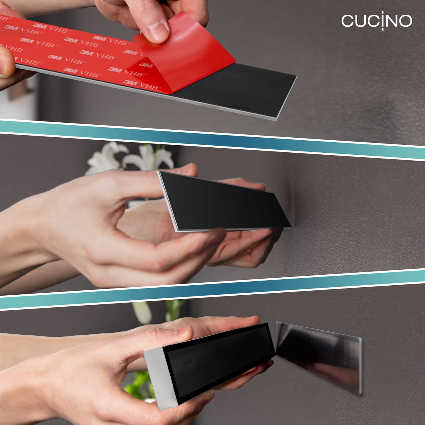 CUCINO Magnetic Knife Holder for Wall - 40cm (16") incl. Self Adhesive Magnetic Strip, Extra Strong Knife Magnets for Walls, Magnetic Knife Rack with Optional Installation Made of Stainless Steel