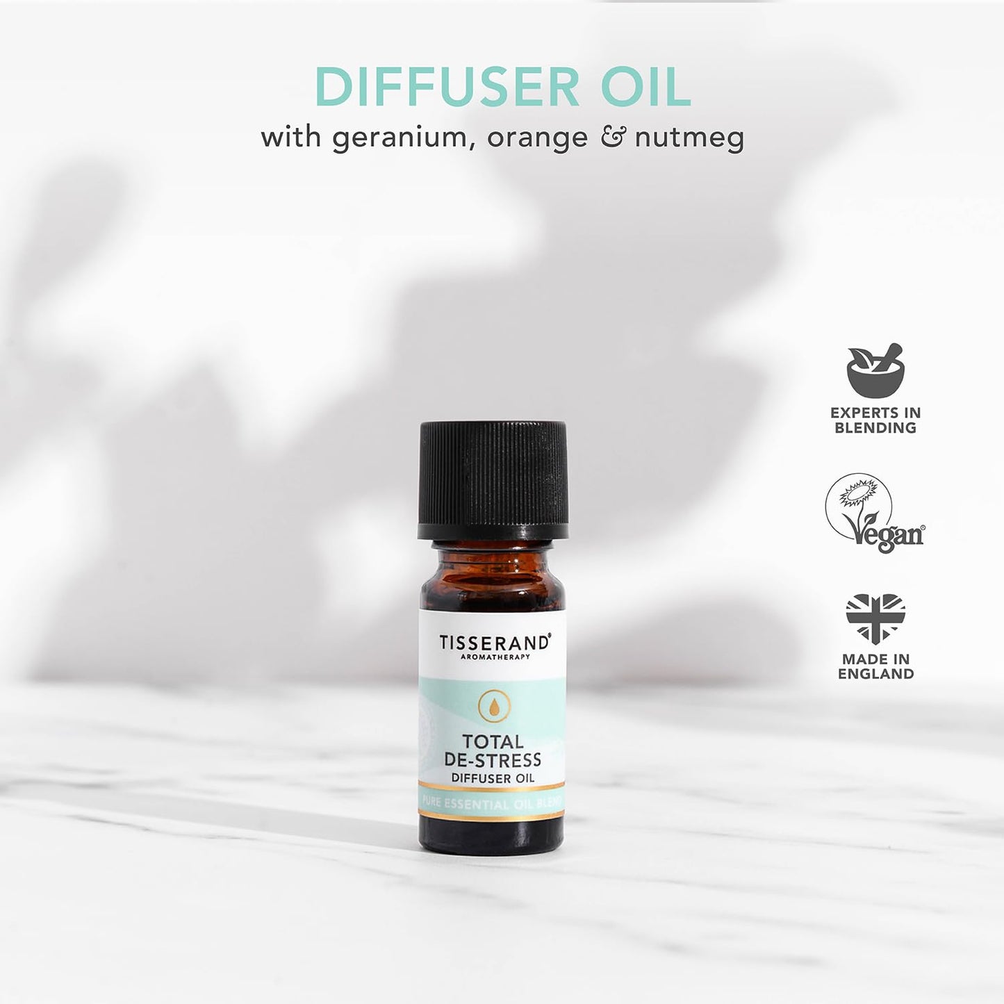 Tisserand Aromatherapy - Total De-Stress - Aromatherapy Diffuser Oil - with Geranium, Nutmeg and Orange - 100% Natural Pure Essential Oils - 9ml Total De-Stress Diffuser Oil