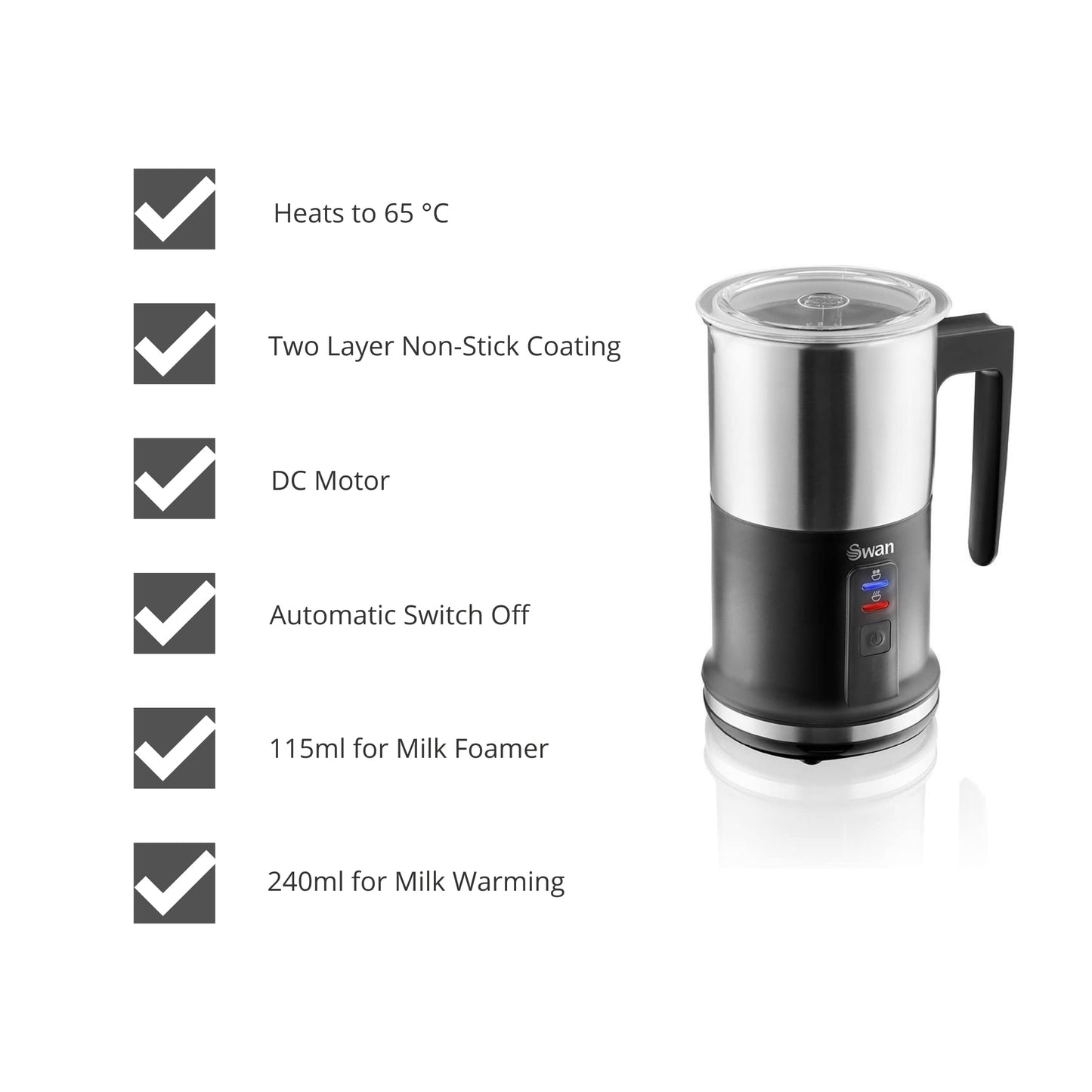 Swan, Automatic Milk Frother and Warmer, 2 Layer Non-Stick Coating, 500W, 500 W, Black