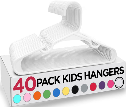 Utopia Home 40 Plastic Kids Hangers for Clothes - Durable and Slim Baby Hangers - Space Saving Children's Hangers for Clothes - All Purpose Garment Trouser Skirt Bar Toddler Hangers (White) Pack of 40 White