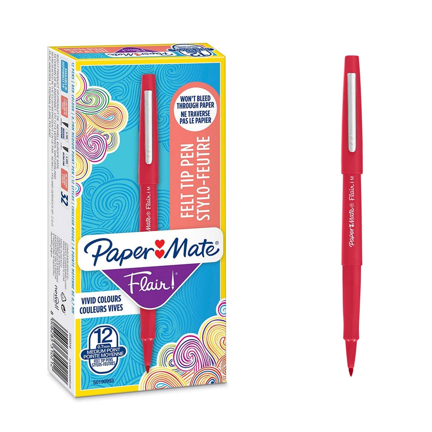 Paper Mate Flair Felt Tip Pens | Medium Point (0.7mm) | Red | 12 Count