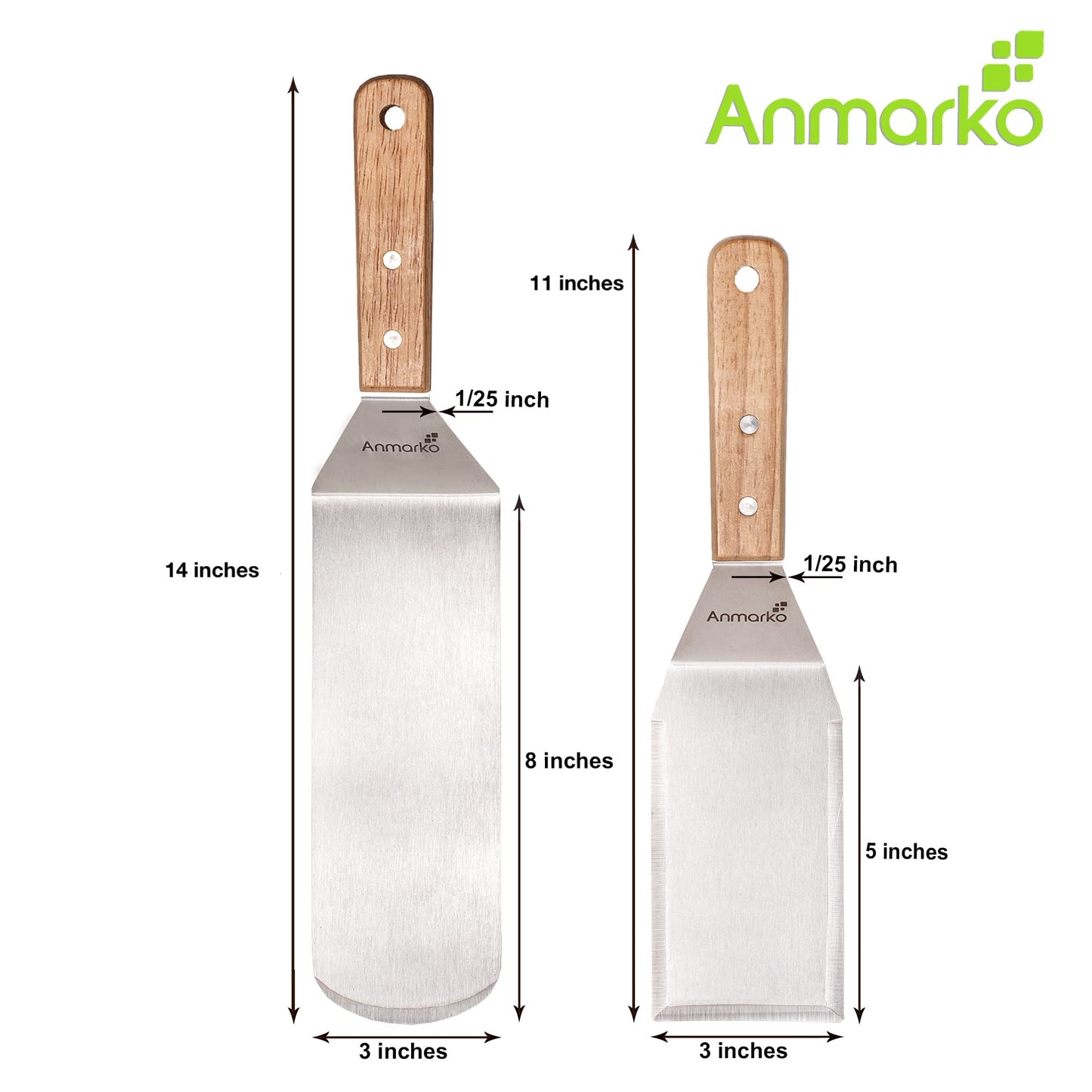 Professional Griddle Spatula Set - Stainless Steel Metal Spatula and Griddle Scraper - Heavy Spatula Griddle Accessories Great for Cast Iron Griddle BBQ Flat Top Grill - Commercial Grade Wooden Handle Set