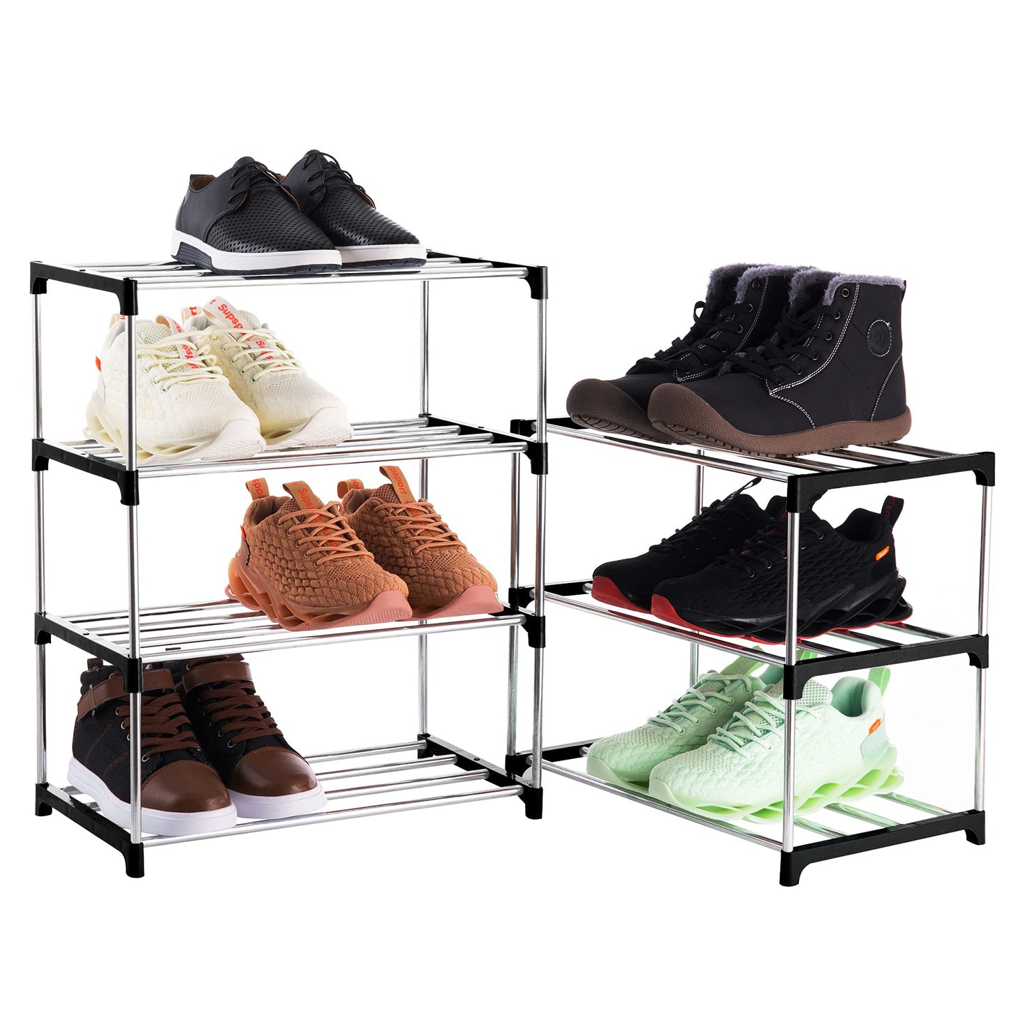 Xerhnan 4-Tier Stackable Small Shoe Rack, Lightweight Shoe Shelf Storage Organizer for Entryway, Hallway and Closet(Black) Black