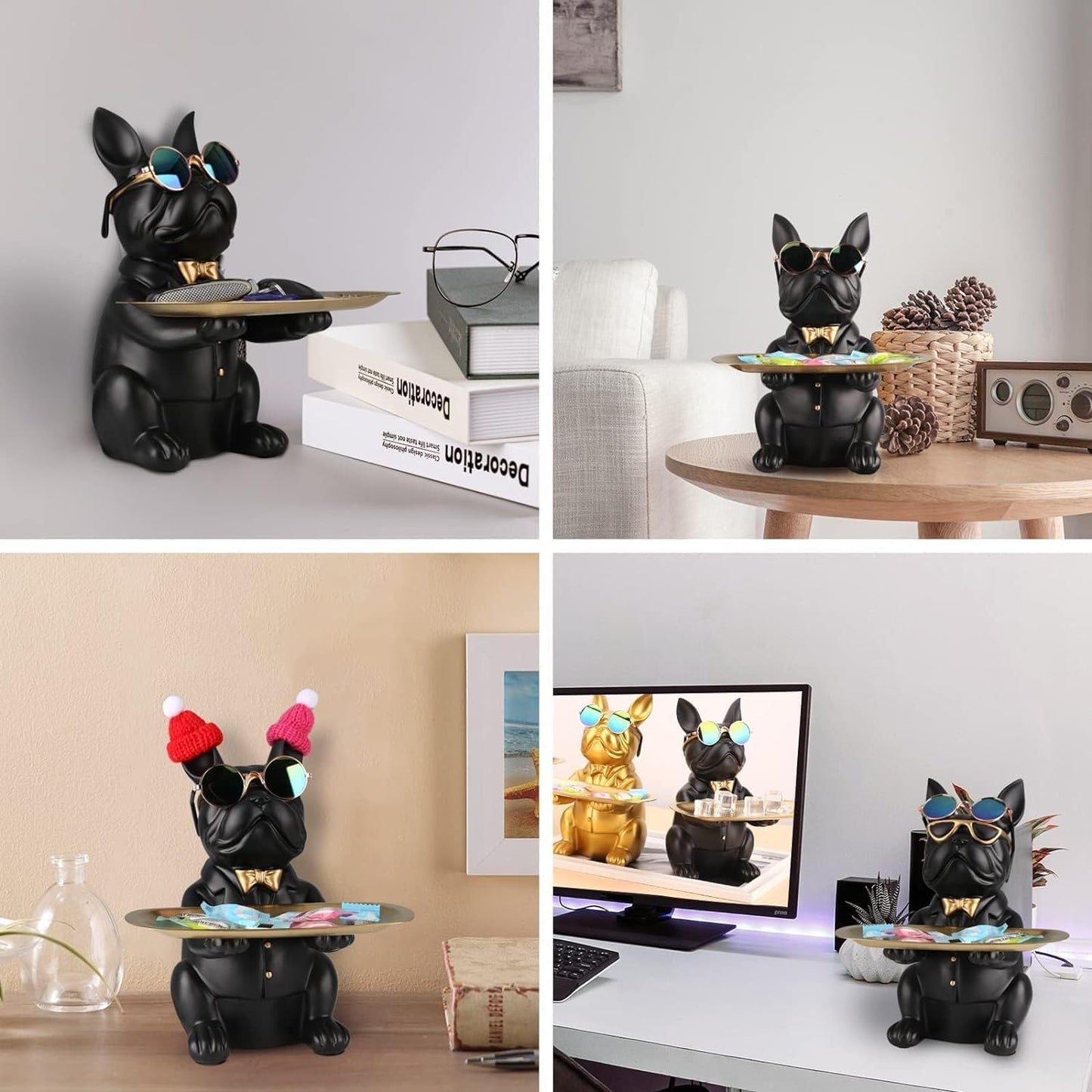 suruim Resin Bulldog Desk Storage Tray Statue Coin Piggy Bank Storage Animal Sculpture Table Decoration Multifunction Office Home Decor Coin Piggy Bank Storage (Black) Black