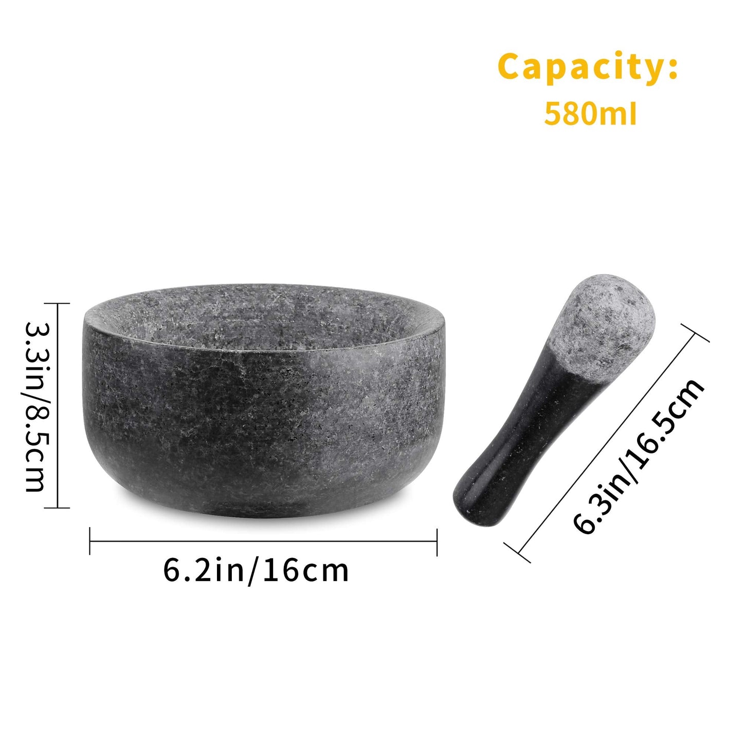 Velaze Mortar and Pestle Set Granite, Premium Solid and Durable Stone Grinder Diameter 16 cm, Pestal and Mortal Large Capacity Bowl Crusher 16×8.5cm MP02