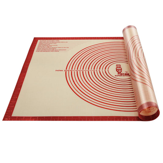 Super Large Non-Slip Silicone Pastry Mat with Measurements 91.4 × 61 cm for Baking Mat, Counter Mat, Dough Rolling Mat, Kneading/Place Mats, Fondant/Pie/Pizza/Bread Mat by Super Kitchen (Red) Red 91.4×61