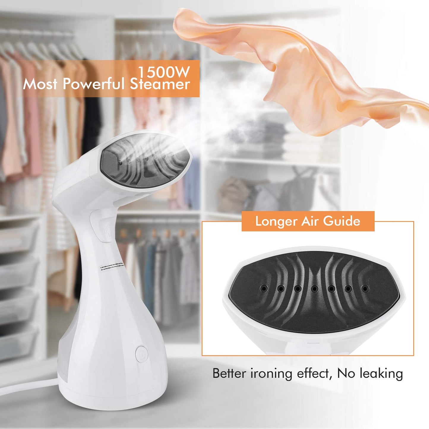 homeasy Clothes Steamer, 1500W Steam Iron Handheld Portable Garment Steamer for Home and Travel Clothing Steamer Wrinkle Remover 25s Fast Heat-up, 280ml White, Small (Updated Version)