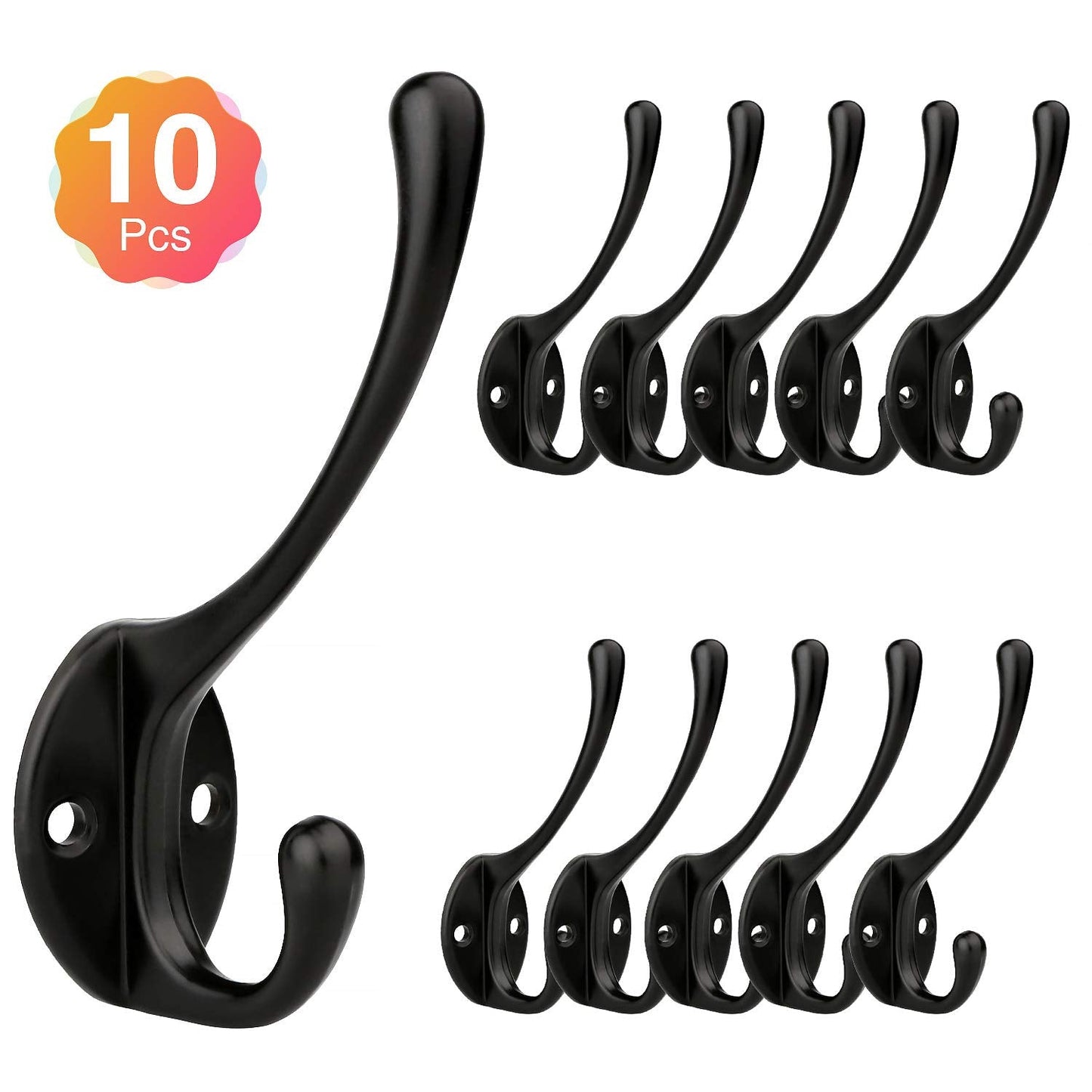 YIHATA 10 Pcs Black Coat Hooks, Vintage Metal Heavy Duty Coat Hooks with Metal Screws, Robe Coats Towel Hat Keys Hooks, Wall Mounted Hook for Kitchen Bedroom Entryway