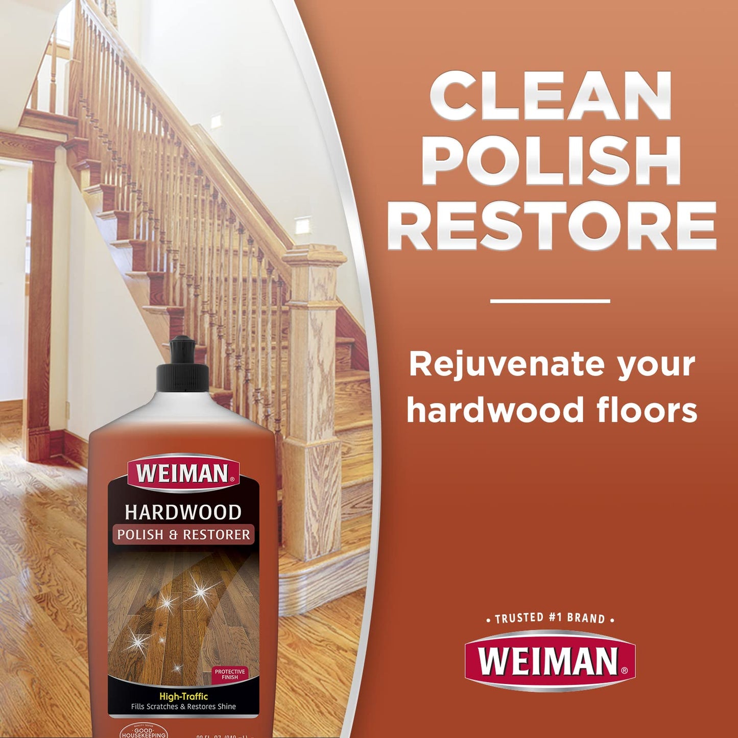 Weiman Wood Floor Polish and Restorer - 32 Ounce - High-Traffic Hardwood Floor, Natural Shine, Removes Scratches, Leaves Protective Layer, Packaging May Vary