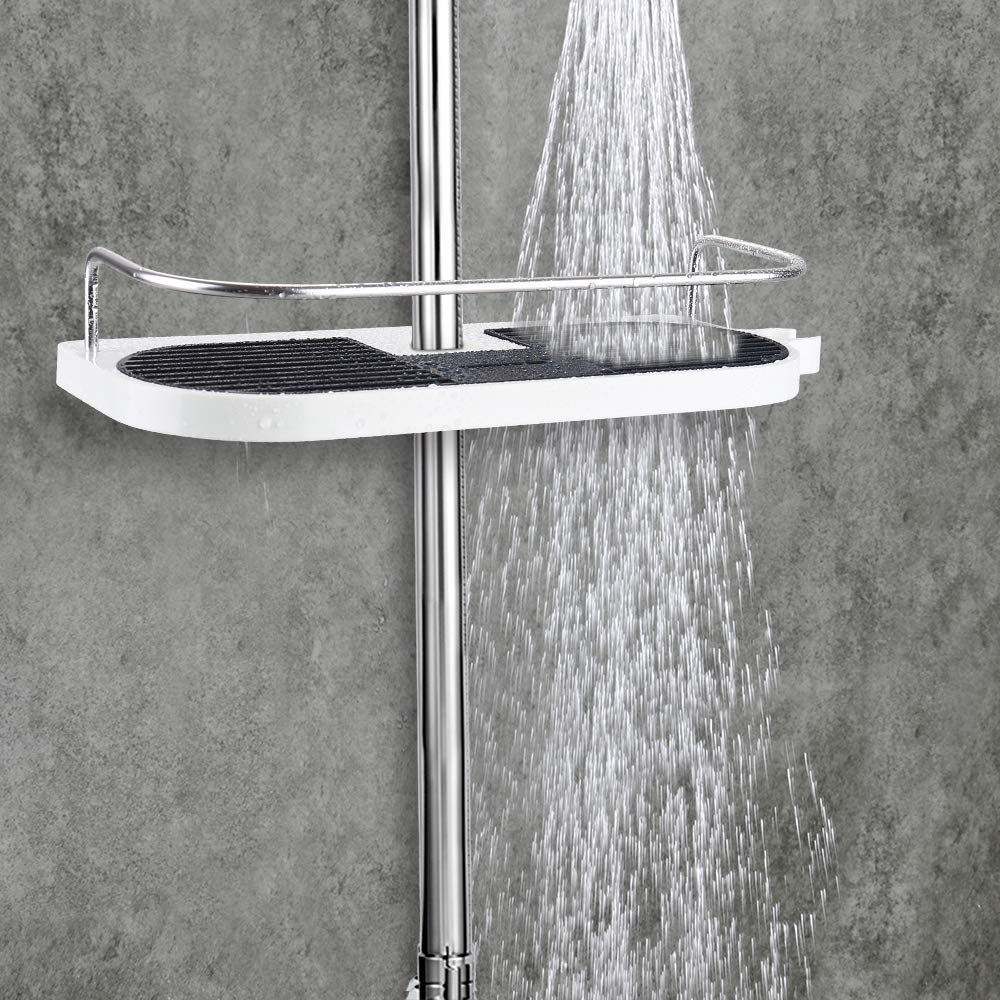 HOMEASY Bathroom Shower Shelf, Shower Caddy/Tidy No Drilling Shower Holders Storage for Soap Shampoo Shower Rack Hanging with Buckle and Shower Head Hook Suit 19mm-25mm Shower Rail Type 1