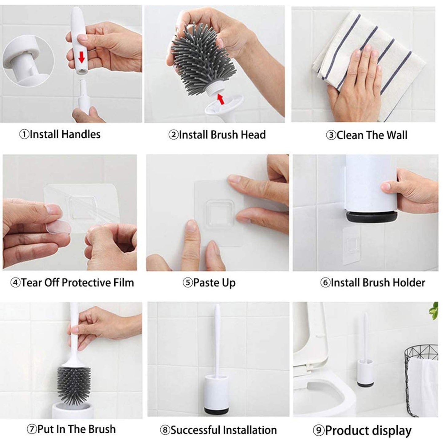 Silicone Toilet Brush and Holder,Bathroom Toilet Brush Holder Set,Silicone Toilet Cleaning Brush Kit with Soft Bristle Brush (Wall Mounted) Wall Mounted