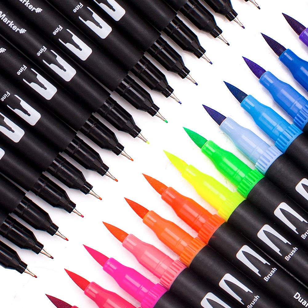 72 Colours Dual Tip Brush Pens Felt Tip Pens Colouring Pens for Adults and Kids Painting Colouring Sketching Drwaing 72