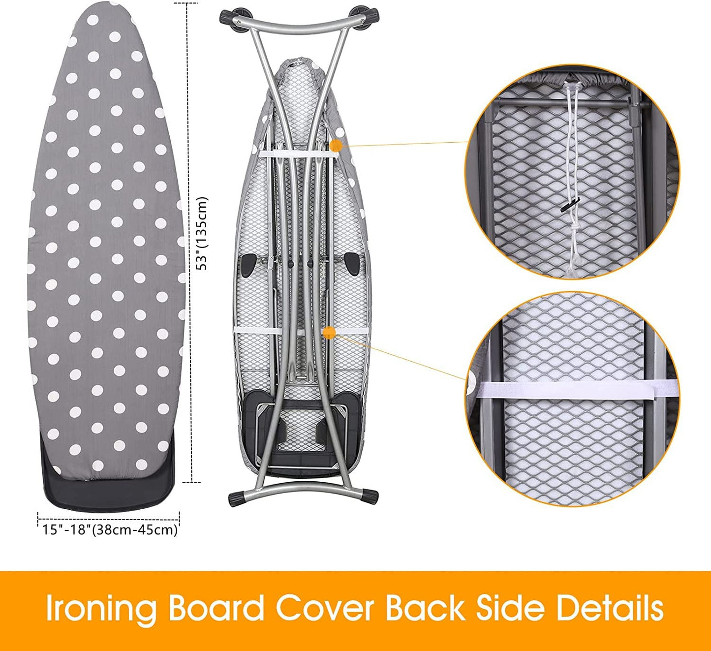 SHERWOOD Ironing Board Cover 135 x 45cm 100% Cotton Cover with Thick Felt Resists Scorching and Staining Adjustable Size Iron Board Cover - Bubble