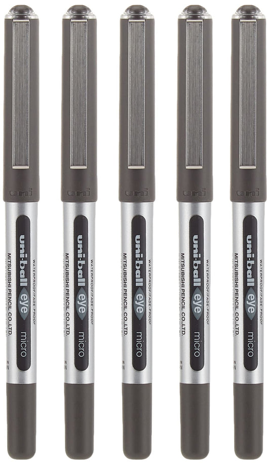 uni-ball Eye Micro UB-150 Rollerball Pens - Black, Pack of 5