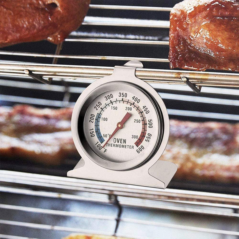 Anvin Oven Thermometers Large Dial Oven Grill Monitoring Cooking Thermometer with Dual-Scale 50-300°C/100-600°F for BBQ Baking, Hooks or Stands Alone Thermometers Durable Steel (Pack of 2)