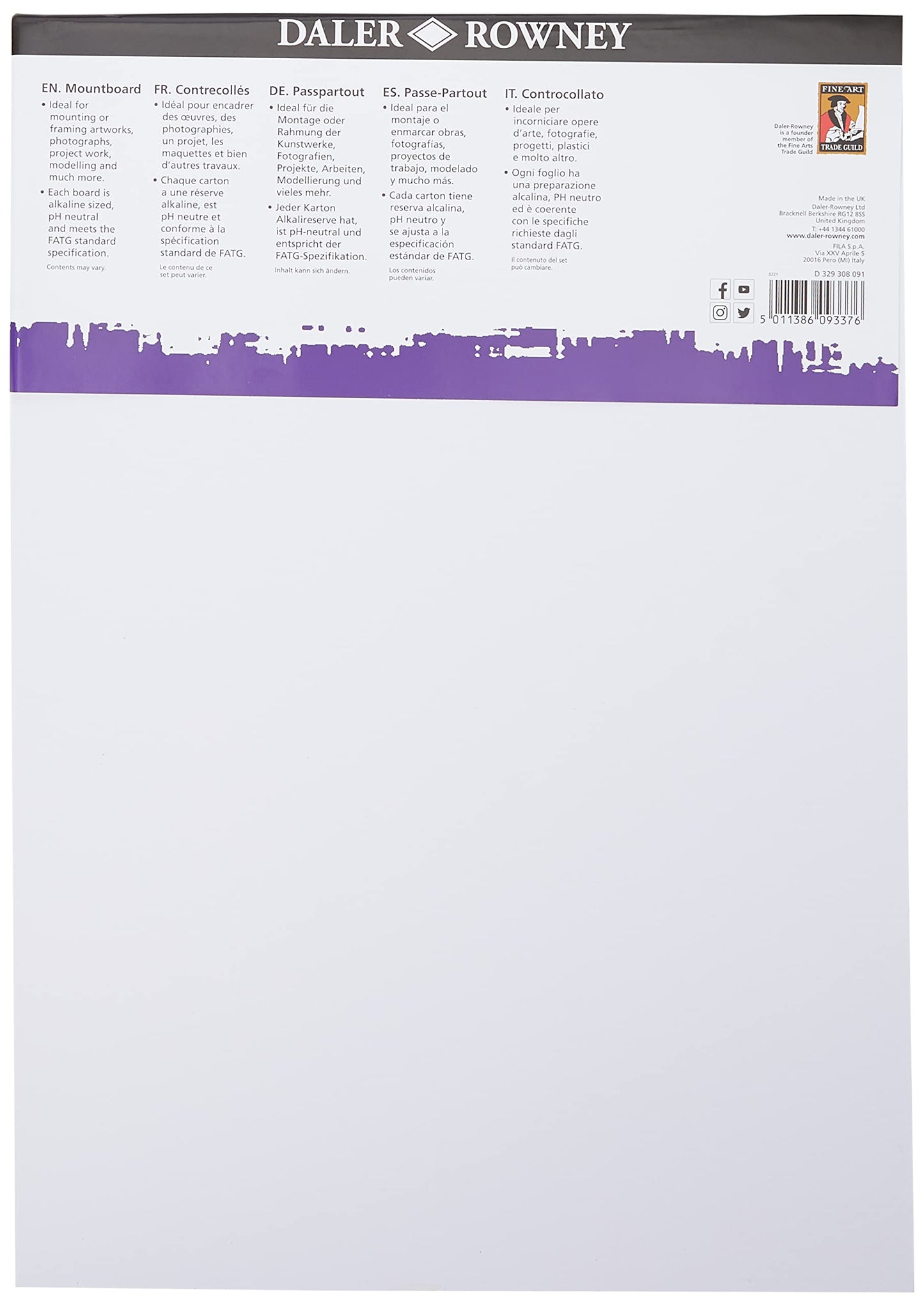 Daler-Rowney Graduate Cream Core Mountboard, Smooth Surface, Pack, 1.25mm Thick, A3 - 11.7 x 16.5in - 29.7 x 42 cm, Ice White, 8pcs