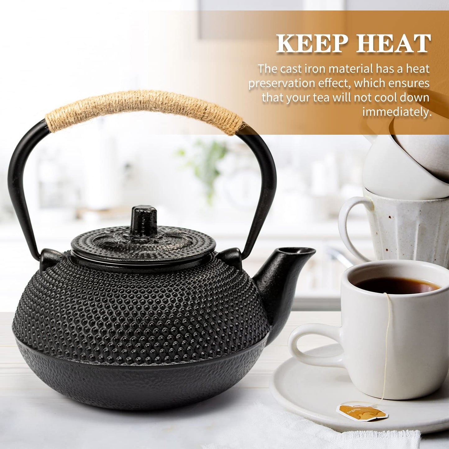 SUSTEAS Teapot Japanese Tetsubin Cast Iron Tea Kettle with Stainless Steel Infuser Black 900ml