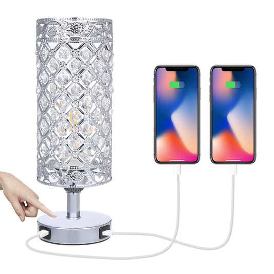 Tomshine Touch Control Crystal Bedside Lamp with Dual USB Port 3-Way Dimmable Table Lamp with E27 Glitter Lampshade for Bedrooms Living Room(LED Bulb Included) (Silver),LT132UK 1 Pack Silver