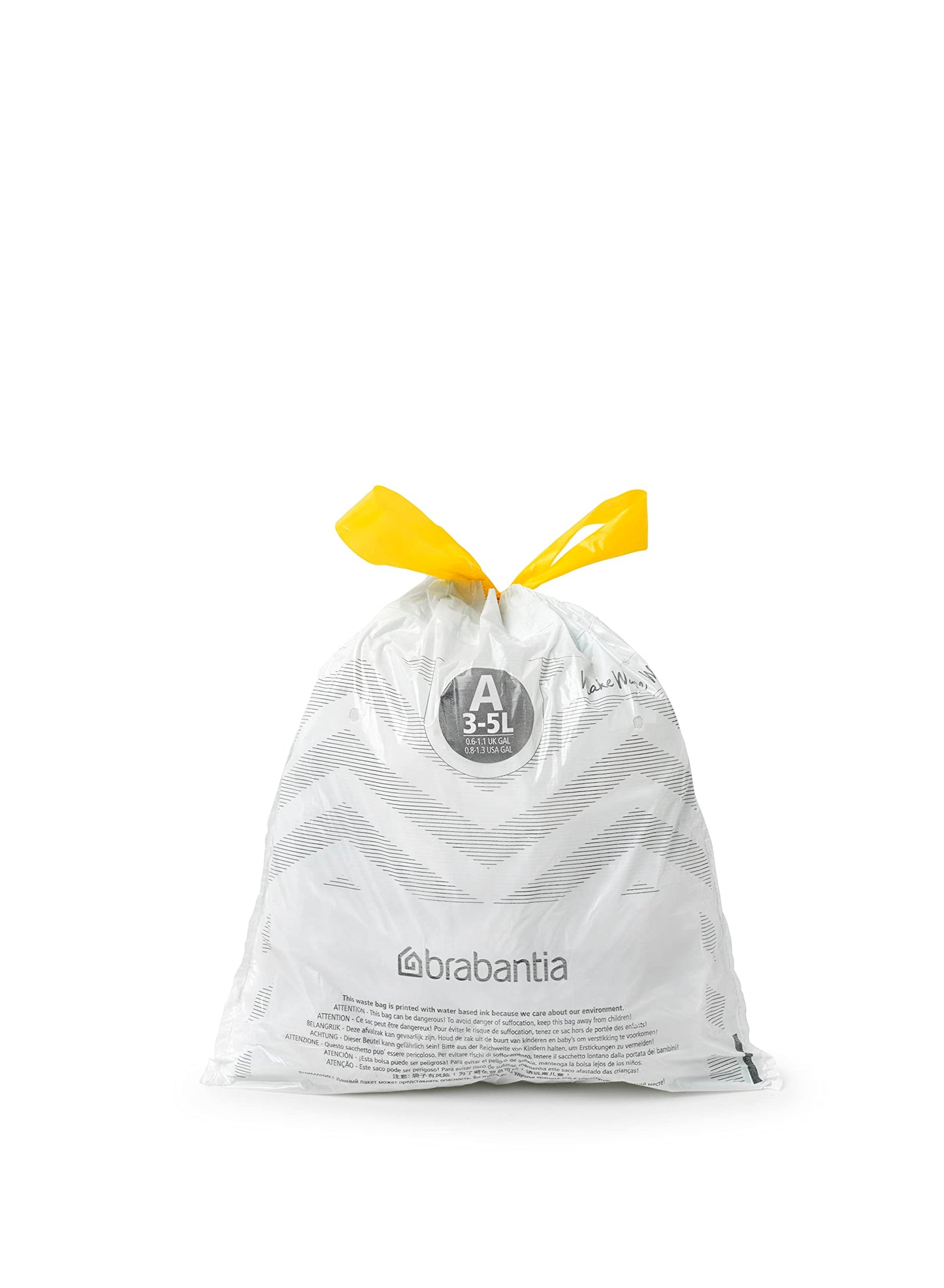 Brabantia PerfectFit Bin Liners Multipack (Size A/3 Litre) Thick Plastic Trash Bags with Tie Tape Drawstring Handles (200 Bags), White - Code a, (137648) 1 count (Pack of 1)