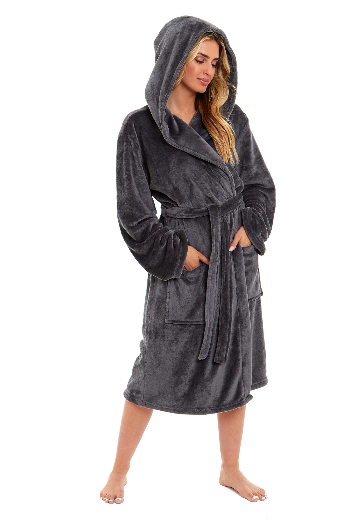 Daisy Dreamer Ladies Dressing Gown Soft Plush Bath Robe for Women Housecoat Loungewear Bathrobe Soft Shimmer Fleece Gowns Charcoal XL