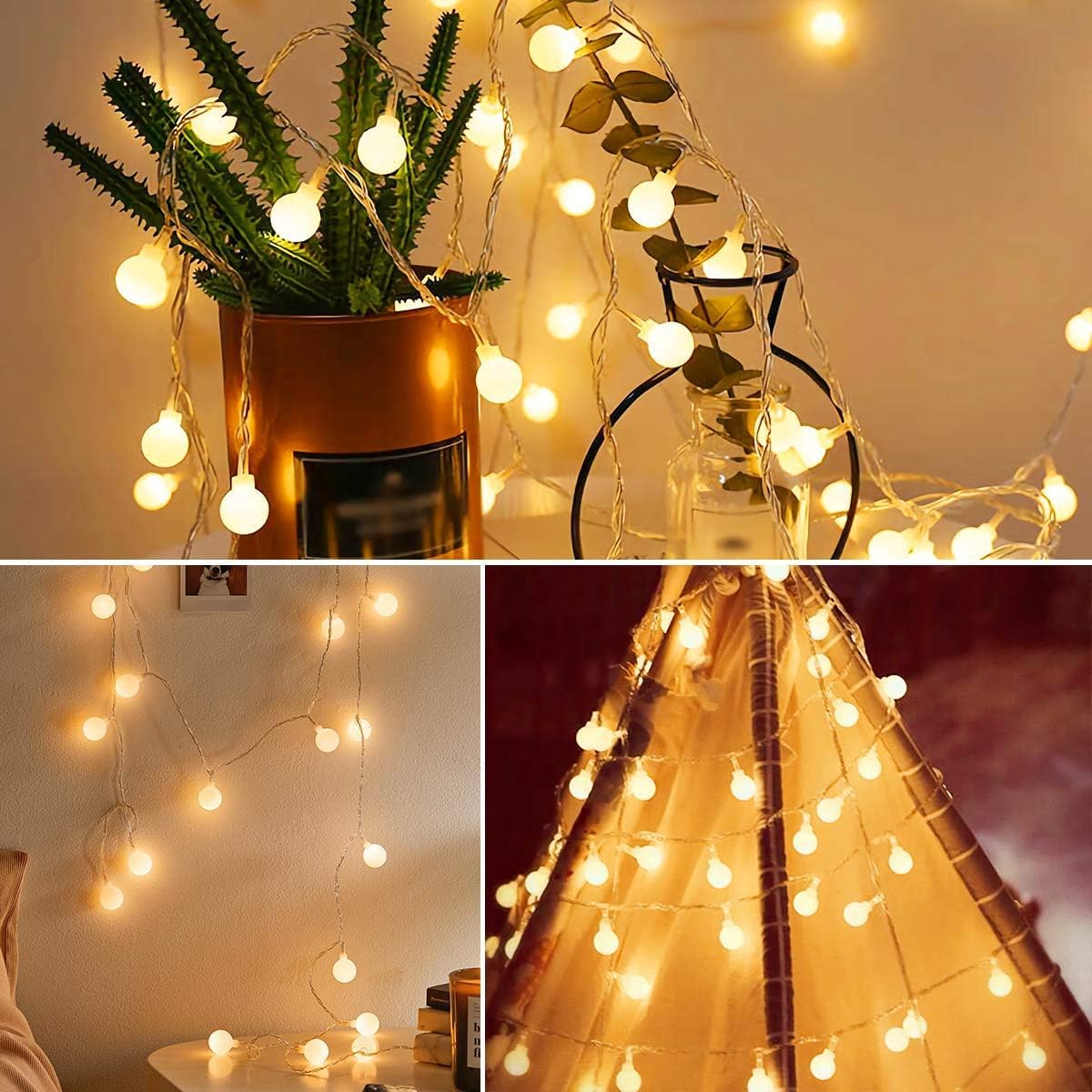 Fulighture Fairy Lights, 2 Lighting Modes, 16ft 40LEDs Ball IP65 Globe String Light Battery Operated, Decoraction for Indoor Lighting, Bedroom, Wedding, Party, Christmas, Tree (Warm White) Warm White 2700k Battery Powered