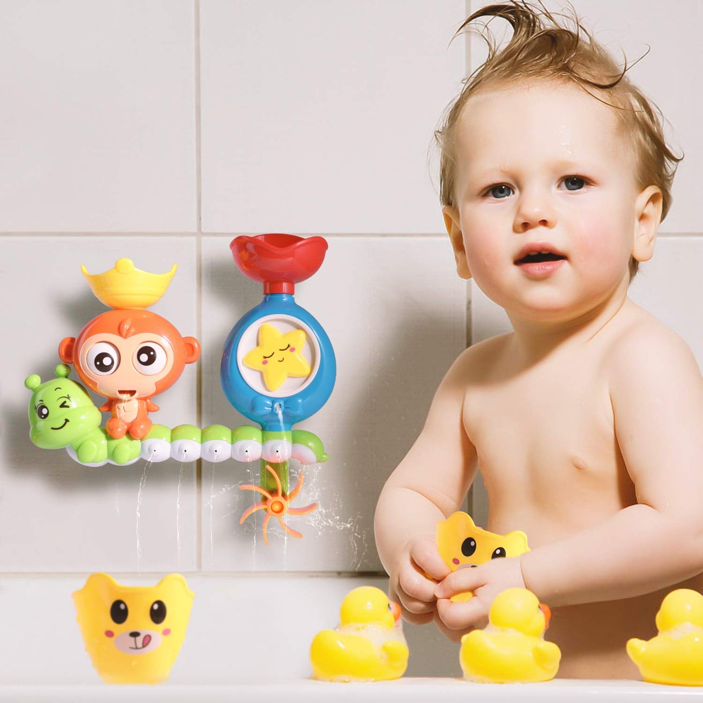 HellDoler Bath Toy, Bathtub Toy Waterfall Water Station with One Stackable Cups Fountain Water Shower Toy for Babies and Kids Gift