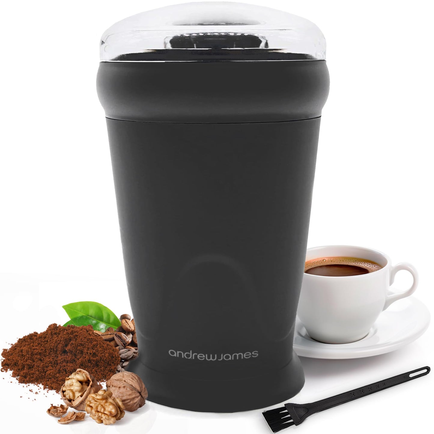 Andrew James Electric Coffee Grinder, Bean, Nut & Spice Grinder, Powerful Compact Coffee Bean Grinder for Home Kitchen, One Touch Operation 150w with 70g Basin, Includes Cleaning Brush (Black) Black