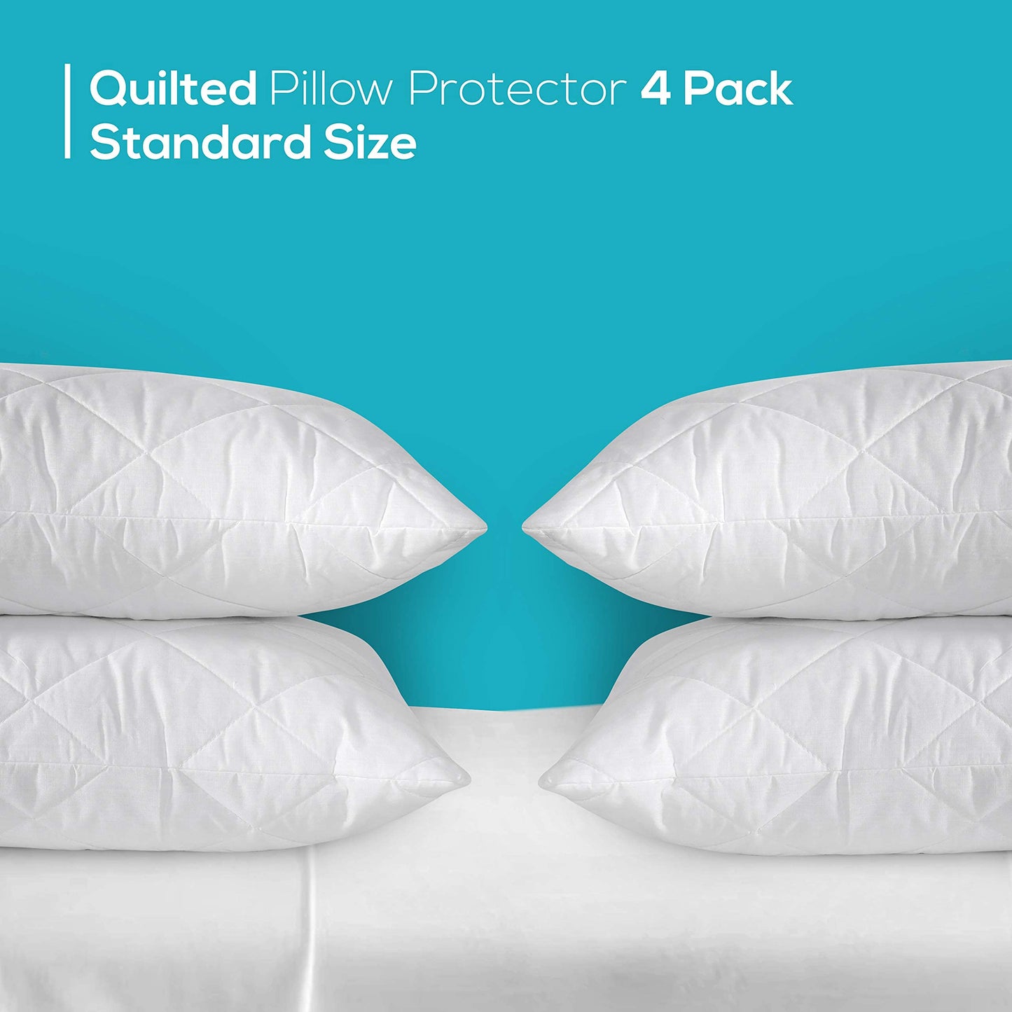 Adam Home Quilted Pillow Protectors 4 Pack (50 x 75 CM) - Soft Poly Cotton Zippered Pillow Cases – Durable, Breathable & Comfortable. White 4 Pack - 50 x 75 CM